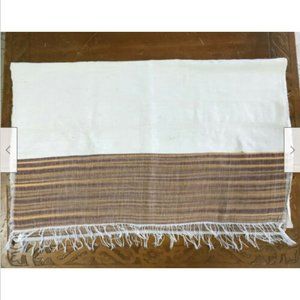 Boho Shabby Chic Rustic Cotton Table Runner w/ Brown Orange Stripe Fringe 27x35"